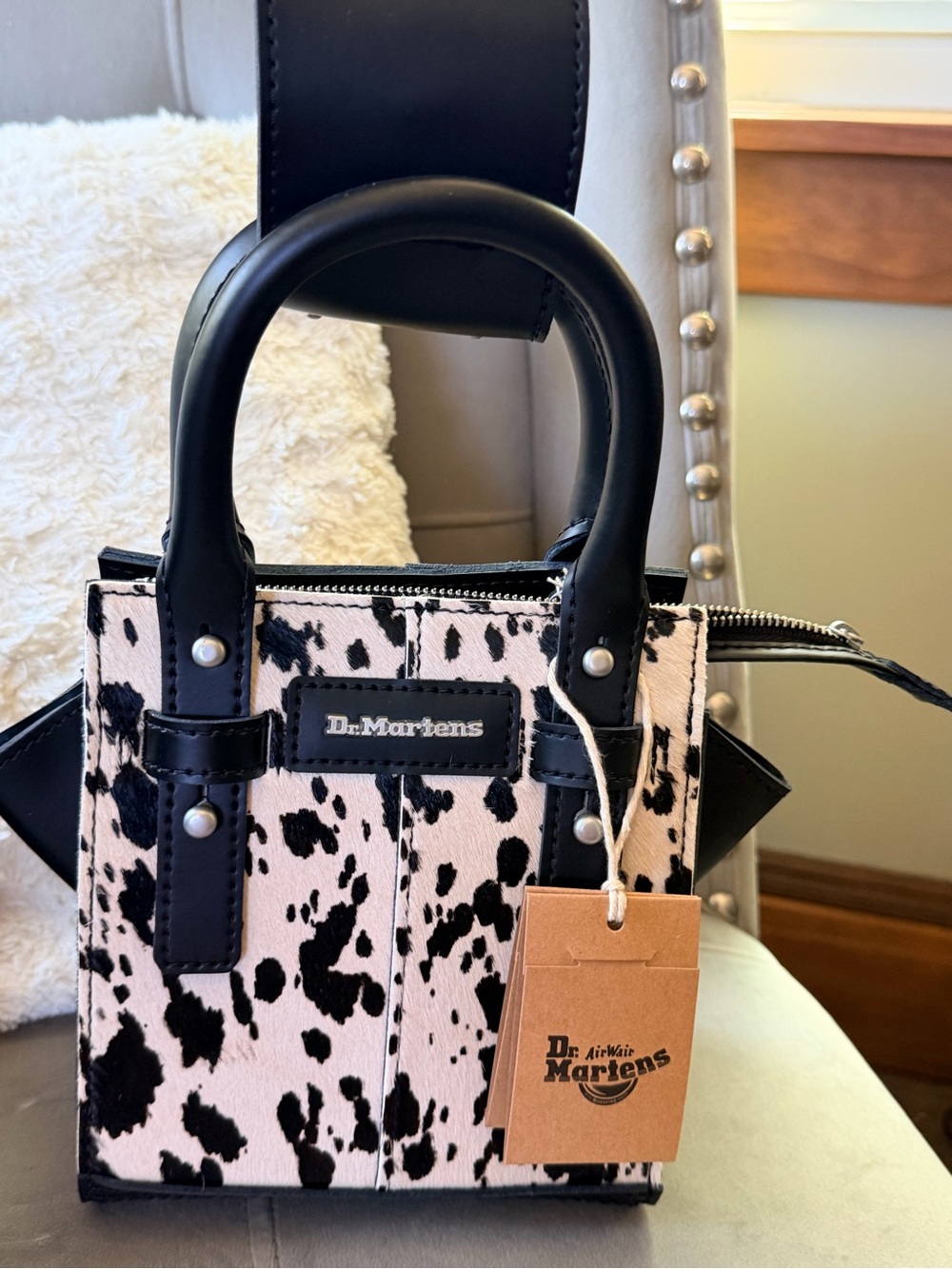 Dr. Martens Black & White Cow-Print Mini Tote